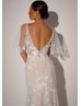 Ivory 3D Lace Tulle Floral Wedding Dress With Detachable Sleeves